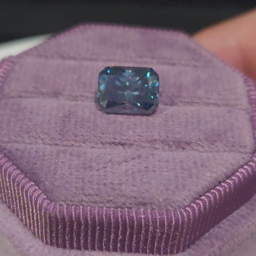 3 ct. Radiant Moissanite, Sapphire Blue (Coated)